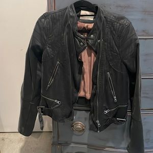 Free People black faux leather distressed jacket medium